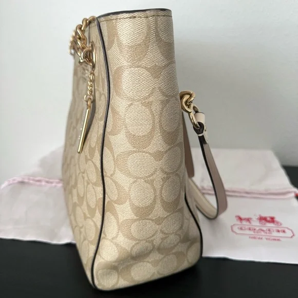 COACH Signature Ava Chain Tote Leather Handbag Shoulder Bag - Picture 8 of 15